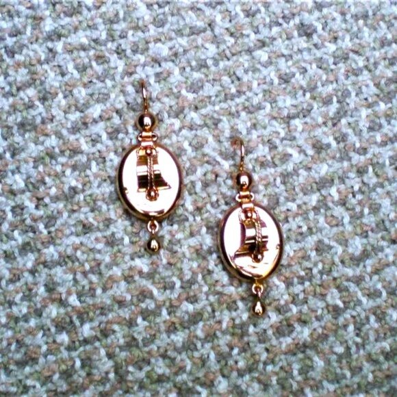 Antique Vintage Russian USSR 14K 583 Rose Pink Gold 3D Dangle Drop EARRINGS # 1 - Picture 6 of 10